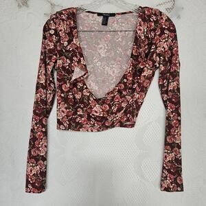 Forever 21 Medium Floral Ruffle VNeck Crop Top Romantic Whimsygoth Fairygoth